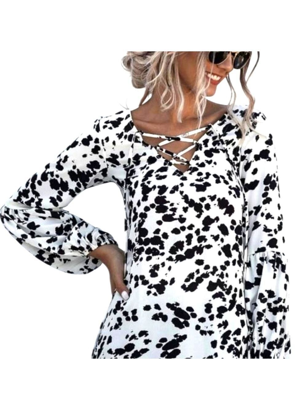 TRÏBE Sheer Pony Print Long Sleeve Blouse Size Small NWT